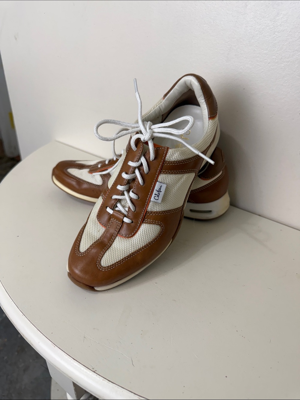 Cole Haan Brown and White Leather-Trim Mesh Sneakers
